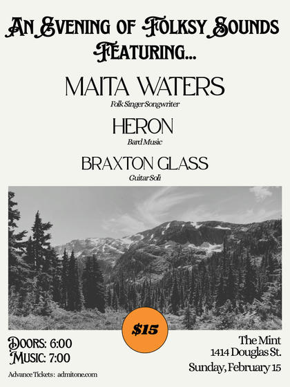 An Evening of Folksy Sounds Featuring Maita Waters, Heron, and Braxton Glass at 1414 Douglas St, Victoria, BC