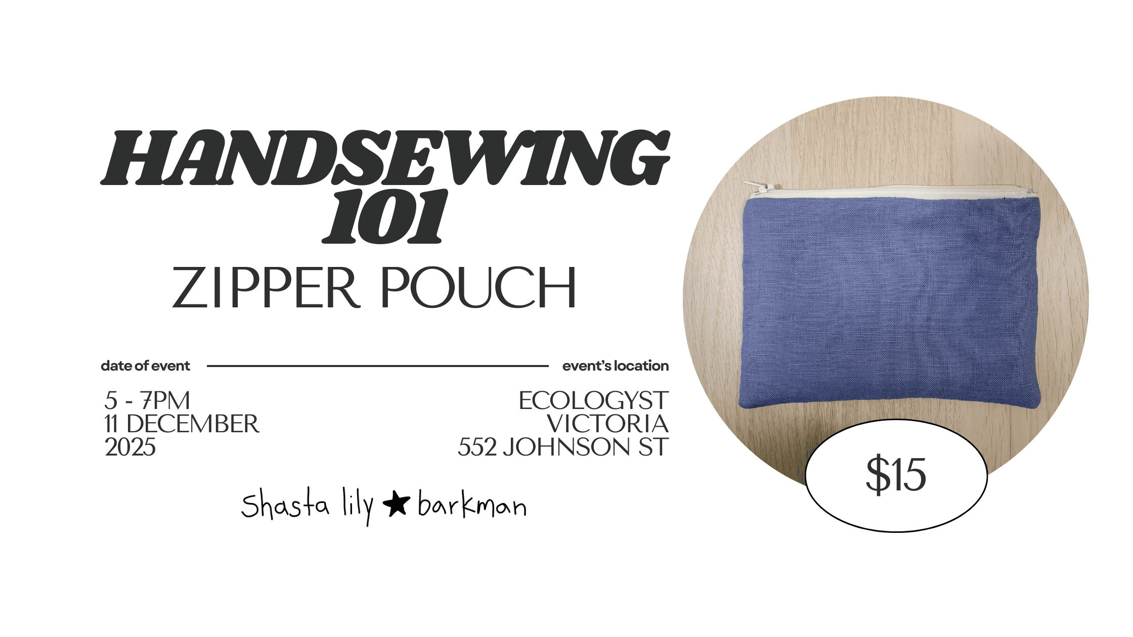 Hand Sewing 101 - Zipper Pouch at 552 Johnson St